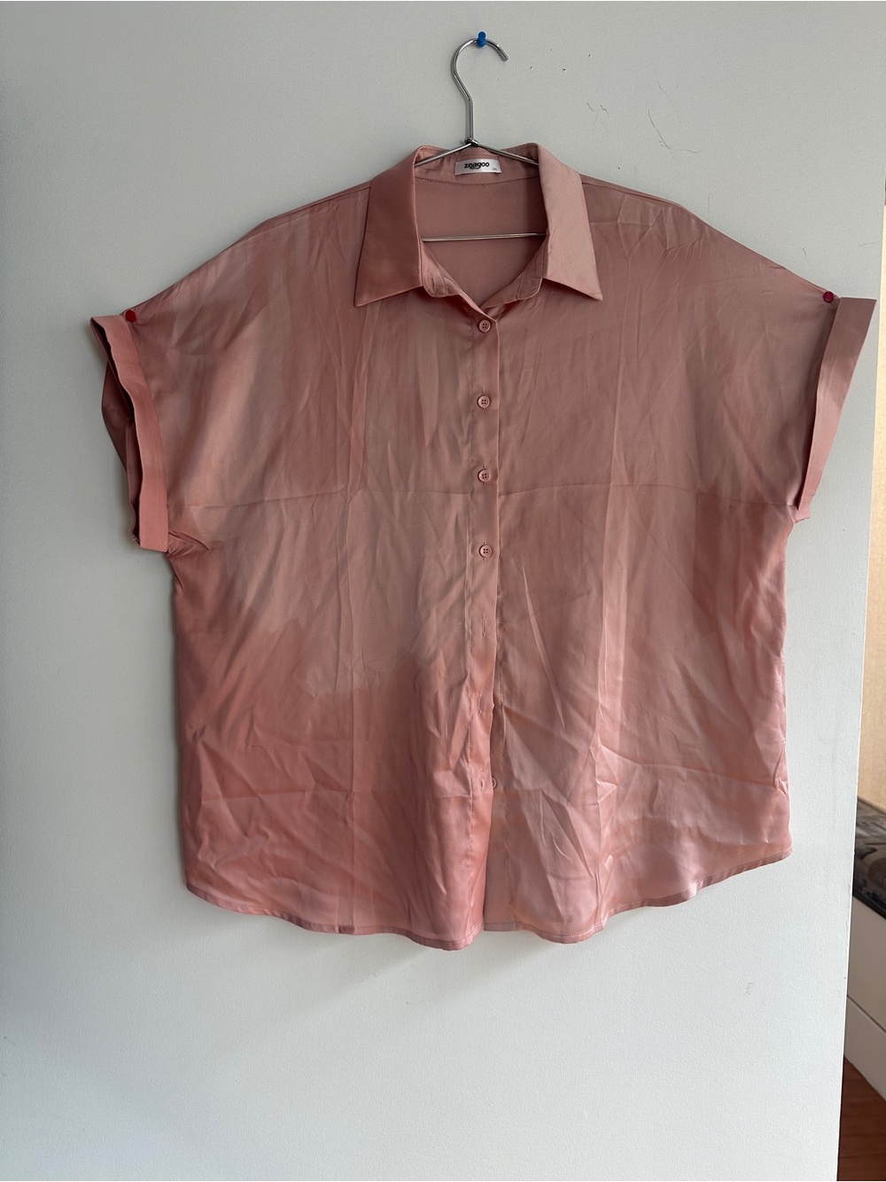 Women's Satin Button-Front Blouse - Dusty Rose